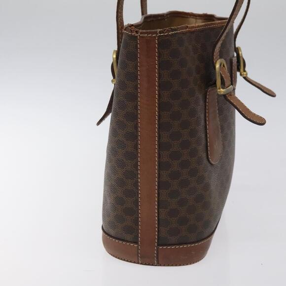 CELINE Macadam Canvas Hand Bag PVC Leather Brown Gold Auth 122273
